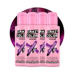 Crazy Color Vibrant Burgundy Semi-Permanent 4 Pack Quad Hair Dye. Highly Pigmented Purple Wine Conditioning & Oil Nourishing Vegan Formula No Bleach or Ammonia 400ml
