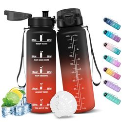 HoneyHolly Drinkfles, 1000 ml, met tijdmarkeringen, motiverende fles, lekvrij, sportfles, fitnessfles, waterfles, waterfles voor school, camping, yoga, kantoor
