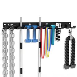 Scaffale multiuso per la palestra domestica, resistente e multiuso, da parete, per bilancieri olimpici, bande di resistenza, corde per saltare, maniglie a fila, ecc. (66 cm, 12 ganci)