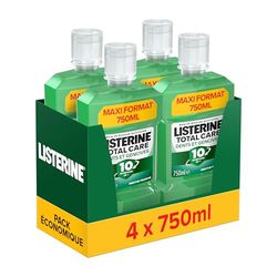 Listerine, Bain de Bouche Total Care Dents et Gencives (lot de 4 bouteilles de 750 ml) – Soin bucco-dentaire quotidien 10 bénéfices en 1 – Bain de bouche pour une haleine fraîche durable