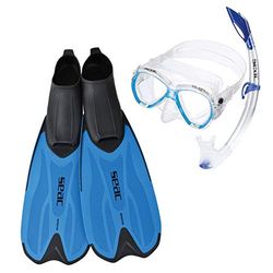 SEAC Set Spinta, Ensemble de plongée et Snorkeling pour Adultes et Enfants composé de Palmes chaussantes, Masque et Tuba