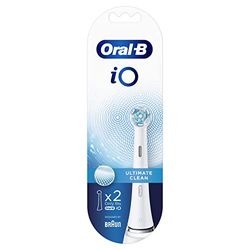 Oral-B iO Ultimate Clean Testine Spazzolino Elettrico, Confezione da 2 Testine di Ricambio Bianche, Rimuove il 100% della Placca, Progettate Esclusivamente per il tuo Oral-B iO