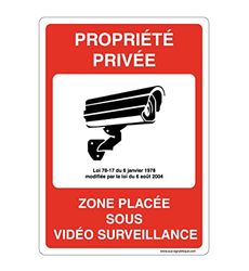 AUA SIGNALETIQUE - Informatiebord met afgeronde hoeken – Privée Zone Placé onder videobewaking – 210 x 300 mm, aluminium Dibond 3 mm