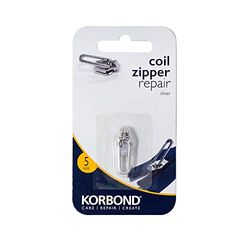 Korbond Kit de reparación de cremallera, tamaño 5, cremallera de bobina plateada, kit de reemplazo de cremallera instantánea y fácil