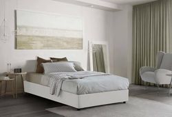 Talamo Italia - Lit double Chiara, Lit coffre avec revêtement en tissu, 100% Made in Italy, Ouverture frontale, avec matelas 120x190 cm inclus, Blanc