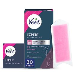 Veet Expert - Fasce di cera fredda depilatoria per la depilazione delle gambe e del corpo, con burro di karitè, 30 strisce