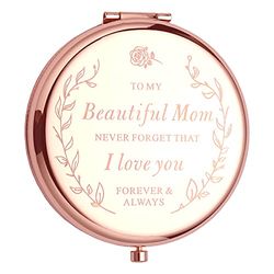 Cadeau d'anniversaire gravé pour la fête des mères de la Part de sa Fille et de Son Fils – Miroir Compact Or Rose pour Votre Maman dans Un Coffret Cadeau Unique