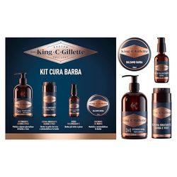 King C. Gillette Kit Cura Barba per Uomo, Profumata Ogni Giorno, Detergente 3in1 Barba E Viso 350ml, Balsamo 100ml, Siero Volumizzante 50ml E Crema Idratante 100ml
