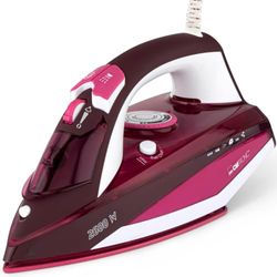 Clatronic DB 3705 Plancha Suela cerámica, Vertical, Golpe de Vapor, autolimpieza, antigoteo, 7 Funciones 2600W, Blanco/Rojo
