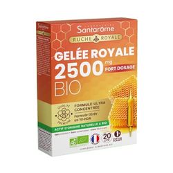 Santarome - Ruche Royale - Gelée Royale 2500 MG Bio - Fort dosage, formule ultra concentrée titrée en 10-HDA - Complément alimentaire immunité - Fatigue, système immunitaire - 20 ampoules - France