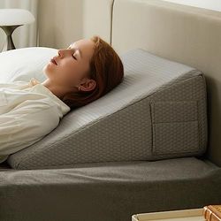 Bedluxe Wedge Pillow for Sleeping, 10 inch Elevated Support Bed Wedge Pillow, Breathable Triangle Pillow Wedge with Cooling Memory Foam Top - Removable Washable Cover, Grey