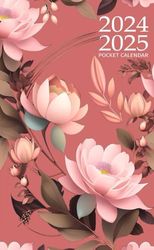 2024-2025 Pocket Calendar: 2 Year Small Size Monthly Planner For Purse, Flowers cover2