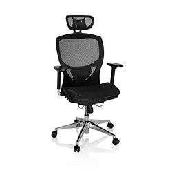 hjh OFFICE 657000 bureaustoel, directiestoel, VENUS ONE netstof, zwart, ergonomische flexibele lendensteun, hoog zitcomfort, draaistoel, ergonomisch, verstelbare armleuningen, bureaustoel