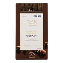 KORRES ARGAN OIL Colorant - tintura per capelli senza ammoniaca all'olio di argan biologico, Cacao dorato 6.73, 100% di copertura dei capelli bianchi e vegano