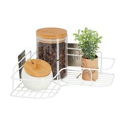 Relaxdays Kitchen Corner Shelf, Adhesive Basket, Stick Up, Wall, Spice Rack, HxWxD: 5.5x26x26 cm, Iron, White, 5,5 x 26 x 26 cm
