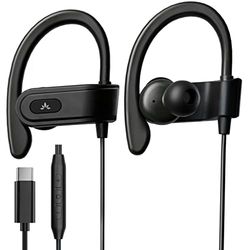 Avantree C171 - USB-C bedrade oordopjes met microfoon en volumeregeling, compatibel met nieuwe iPhone 15 & 16 & Android Type C telefoons hoofdtelefoon met oorhaak voor hardlopen