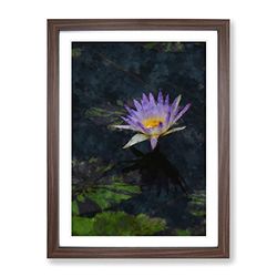 Pretty Water Lily Painting Modern Framed Wall Art Print, Ready to Hang Picture for Living Room Bedroom Home Office Décor, Walnut A3 (34 x 46 cm)