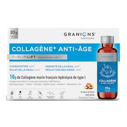GRANIONS - Collagène Marin SHOTS à Boire - Goût Pêche - 10 g de Collagene Hydrolysé de type I - Bas Poids Moléculaire - Collagene et Acide Hyaluronique | 10 shots de 50mL