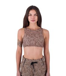Hurley Max Leopard High Neck 2 Way Top Haut de Bikini, Brown Sugar, S Femme