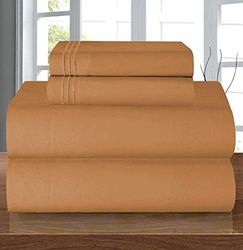 Elegant komfort lyx 1500 premium hotellkvalitet mikrofiber 4-delat lakanset – skrynkelbeständigt, elastiskt dra-på-lakan runt, djup ficka upp till 40 cm, California King, ljusbrun
