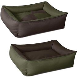 BedDog® hundsäng MAX QUATTRO 4in1, fyrkantig hundkudde, stor hundsäng, hundsoffa, med avtagbart locket, tvättbar, XL, brun/grönt