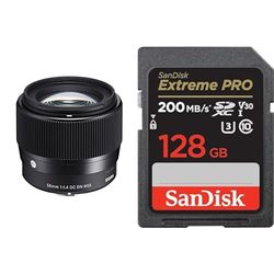 Sigma Objectif 56 mm F1.4 DC DN - Monture Sony & SanDisk 128 Go Extreme Pro Carte SDXC + RescuePRO Deluxe, jusqu'à 200 Mo/s, UHS-I, Classe 10, U3, V30