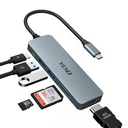 Hub USB C YLSCI 6 en 1, Adaptador USB C, Salida HDMI 4K, PD de 100 W, USB 3.0 Dual, Lector de Tarjetas SD/TF, MacBook, Surface, DELL, Lenovo