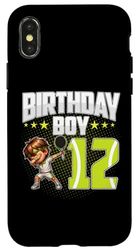 Carcasa para iPhone X/XS Cumpleaños 12 Niño Tenis Dabbing 12 Años Niño Cumpleaños