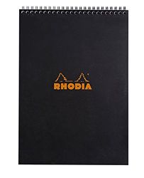 Rhodia 185009C Note Pad med dubbel spiral, DIN A4, rutig, 80 g, 21 x 29,7 cm, 80 ark, svart