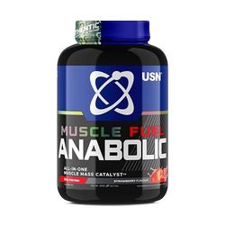 USN Muscle Fuel Anabolic Fraise Tout-en-un Shake de Protéines en Poudre (2kg) : Poudre protéinée anabolique pour la prise de muscle - Nouvelle formule améliorée.
