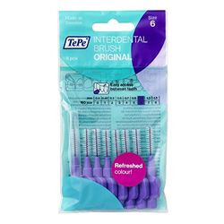 Escova interdental TePe, original, roxa, 1,1 mm/ISO 6, 8 unidades, remoção de placa, limpeza interdental eficaz, fio dental para espaços grandes