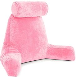 Cuscino Marito grande da riposo lettura e supporto schienale letto - In Memory Foam Premium triturata con cuscino per il collo a rullo staccabile, Rosa