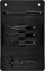 ZWILLING Premium Black Edition 5 Piece Manicure Set Travel Face and Beard Hair with Nail Clippers and Beard Scissors