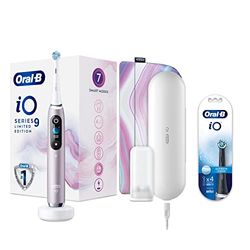 Oral-B iO 9 Cepillo de Dientes Eléctrico Rosa con Mango Recargable, Tecnología Magnética iO, 1 Cabezal de Recambio, Pantalla a Color y Estuche de Viaje + 4 Cabezales Blancos Ultimate Clean