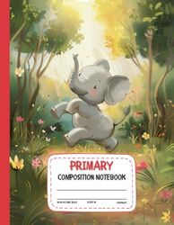 Primary Composition Notebook With Picture Space | Cute Elephant: Dotted Midline and Picture Space | Grades K-2 School Exercise Book | 100 Story Pages | 8.5x11in