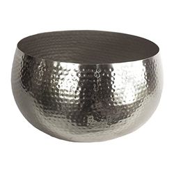 Leaf Vaso de metal grande de 32 x 20 cm, borda reta de cor prateada martelada, 32 x 20 cm