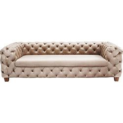 Kare Design divano Desire a 3 posti, altezza, velluto, beige, 68x245x100cm, altezza di seduta 45cm, con braccioli e schienale, borchie, lounge di lusso.