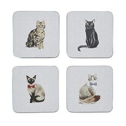 Cooksmart Pack of 4 Drink Coasters | British Designed Eco Cork Drinks Coasters For Modern Homes | Coasters For Drinks For All Types of Cups & Mugs - Curious Cats