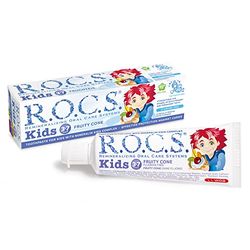 R.O.C.S. Dentifrice pour enfants Cône Fruité-Saveur de crème Glacée-Sans fluor-Sans danger en cas d'ingestion - Pour le lait et les premières dents permanentes