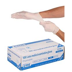 CMT - Guantes de látex con polvo, color blanco, talla grande (8-9), 100 unidades/dispensador, 1000 unidades/caja.