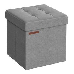 SONGMICS Banc de Rangement Pliable de 110 cm, Coffre de Rangement, Tabouret Repose-Pieds, Pouf de Chambre, Gris Cendré LSF027G12
