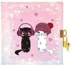goldbuch 44 299 Diary Music for Cats Motif Notebook with Lock and 2 Keys Notebook 16.5 x 16.5 x 1.5 cm Journal 96 White Pages Cover Art Print Book for Notes in Pink