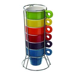 Paxanpax PSA462_16 Stackable Set of 6 Espresso Ceramic Mugs & Stand for Philips Coffee Machines, 60 milliliters, Multi-Colour