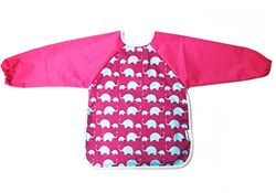 AnaBaby Premium Soft Long Sleeve Water Resistant Washable Baby Toddler Bib with Reversible Pocket, Perfect for Feeding and Messy Play (Pink Elephant)