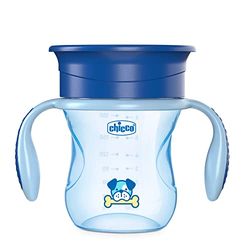 Chicco - Perfect Tuitbeker - Baby Drinkfles - Antilekbeker met 360° Siliconen Ventiel - Afneembare Handvaten - BPA-Vrij - 200 ml - 12+ Maanden - Blauw