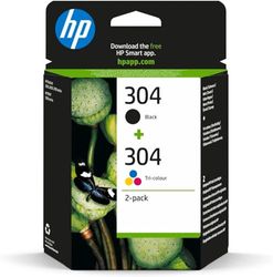 HP 304 Nero e Tricromia, 3JB05AE, confezione da 2 cartucce originali HP, compatibili con stampanti HP DeskJet 2620, 2630, 3720, 3730, 3750 e 3760, HP ENVY 5010, 5020 e 5030