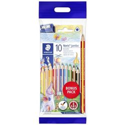 Staedtler 61 SET8 Pack de 10 Crayons de couleur triangulaires Gros module + Taille crayon + 1 Crayons de couleur