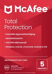 McAfee Total Protection 2022 | 5 apparaten | antivirusvirussoftware, internetbeveiliging | inclusief VPN, wachtwoordbeheer | pc/Mac/Android/iOS | 1-jarig abonnement | per post