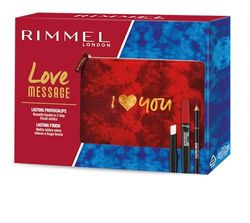 Rimmel London Kit Regalo Donna Love Message, Pochette Medium Red con Provocalips Rossetto Liquido 500 Kiss the town red e Matita Labbra Lasting Finish 505 Red Dynamite