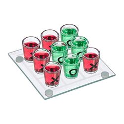 Relaxdays Jeu à boire Morpion, pour adultes, 2 personnes, 9 verres à shot, pour fêtes, dring game, transparent
